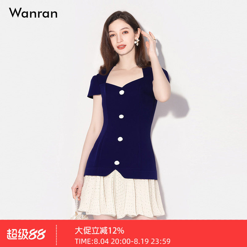 2026年夏季新款时尚气质方领短袖收腰短款包臀拼接荷叶连衣裙