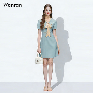 2026春夏季新款时尚气质小香风系带设计短袖收腰短款连衣裙