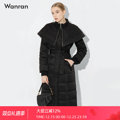 2025冬季装新款时尚修身收腰斗篷白鸭绒羽绒服女长款高端加厚外套