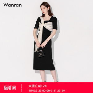 2026年夏季新款时尚气质方领泡泡袖设计感搭片装饰黑色收腰连衣裙