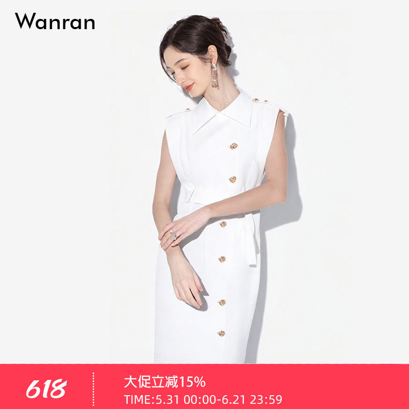 2026年夏季新款时尚气质翻领无袖收腰直筒西装职业中长款连衣裙