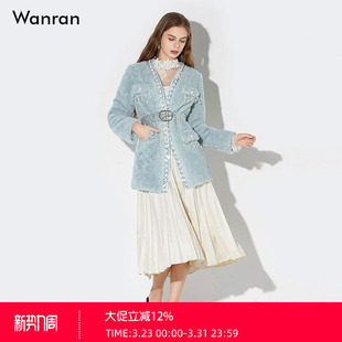 女装 时尚 轻奢名媛风简约重工珍珠织带中长皮草外套 新款 2026春季