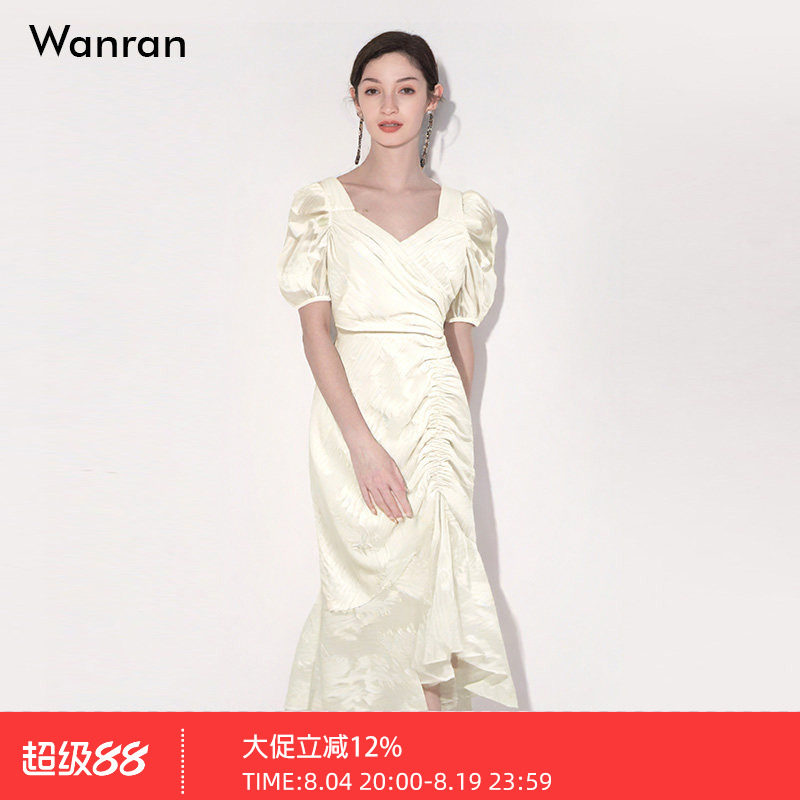 2026年夏季新款夏装女装气质收腰长裙泡泡袖鱼尾中长款连衣裙