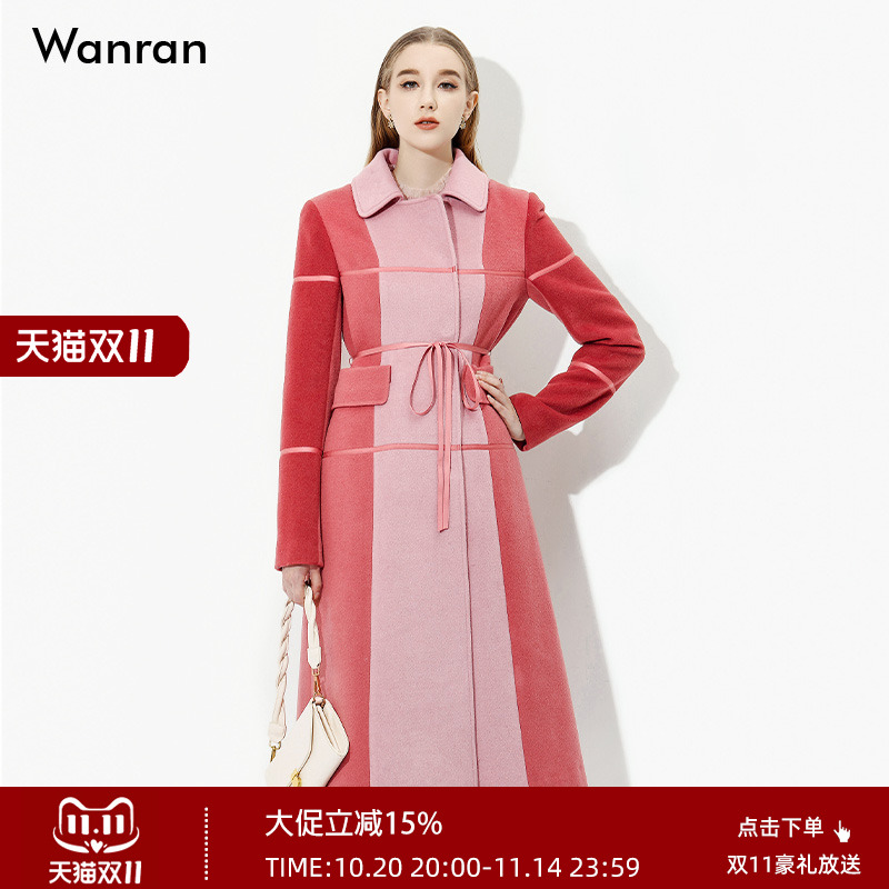 复古拼色修身呢子大衣加厚中长款羊毛呢外套秋季女装2025新款