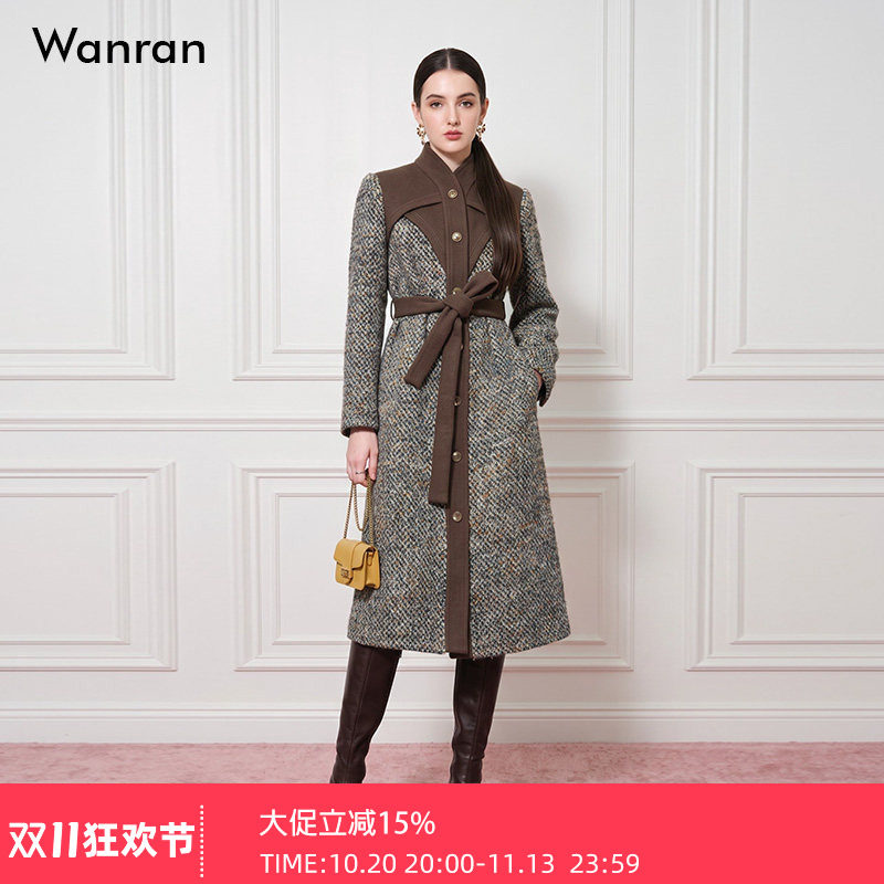 2026冬季新款时尚小香气质撞色拼接宽松版中长款粗花呢大衣外套女