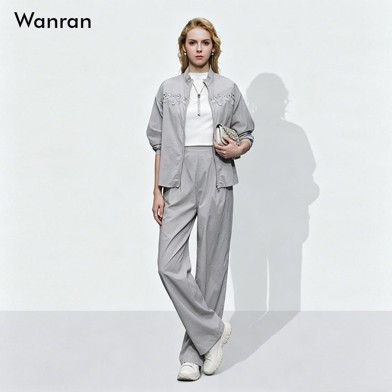 2026秋季新款时尚休闲宽松版防晒衬衣+阔腿裤长裤防晒套装女