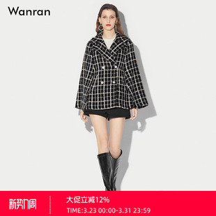 大翻领格纹OL风A摆披肩花呢斗篷 气质时尚 2026春季 新款