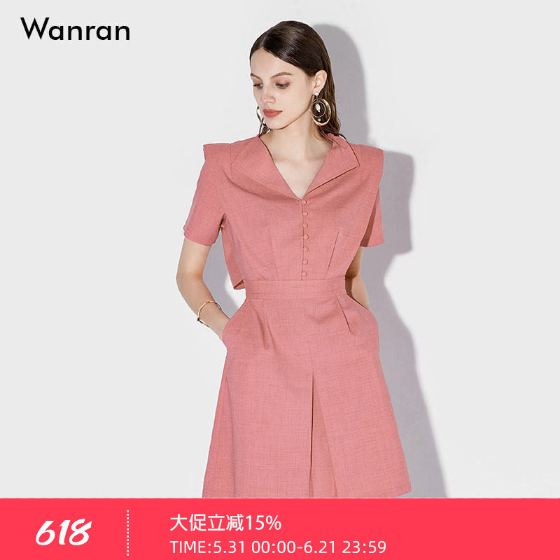 夏季女装2026新款气质休闲西瓜红短袖收腰显瘦衬衫连衣裙短裙裙子