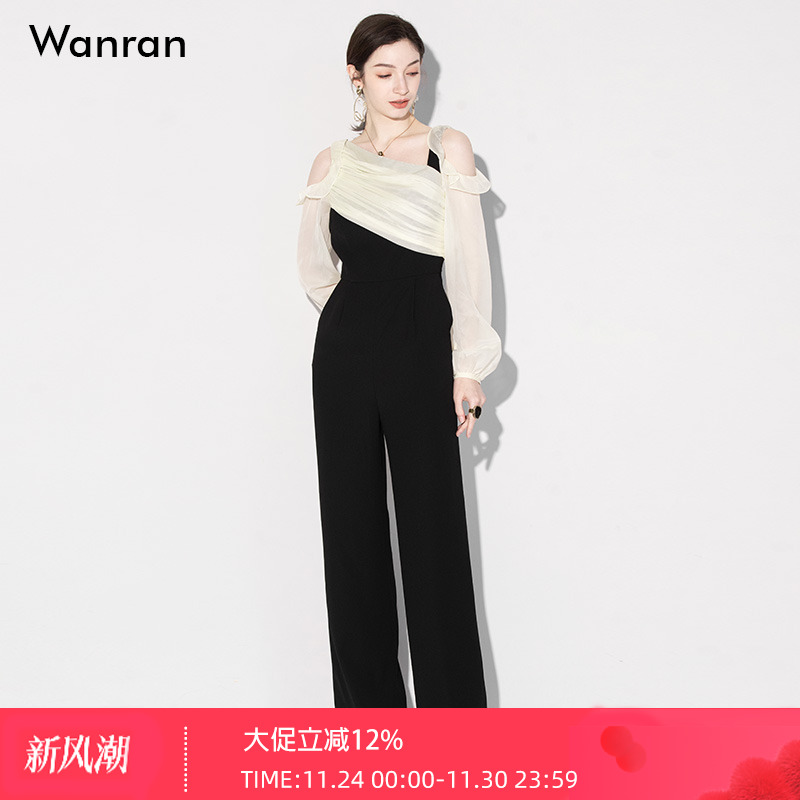 2025秋装新款时尚气质荷叶边清冷穿搭设计收腰显瘦阔腿裤连体裤