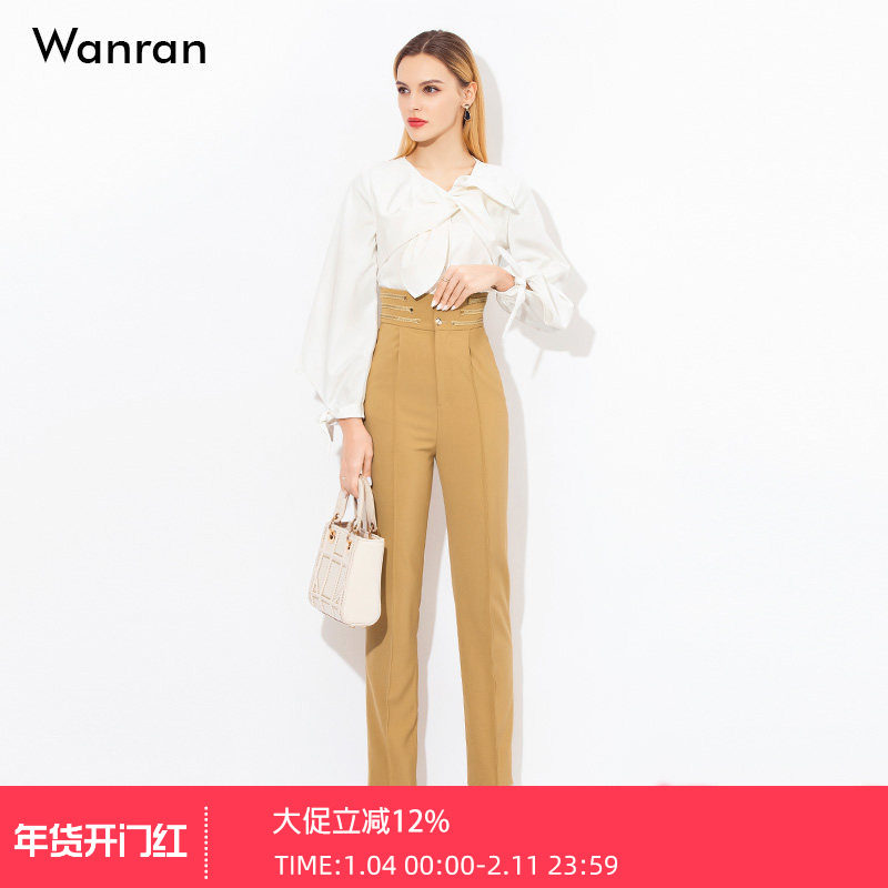 2026春装新款时尚气质套装蝴蝶结衬衫显瘦高腰九分西裤女装两件套,女装/女士精品,时尚套装,淘宝优惠券,粉丝福利购,淘宝优惠卷