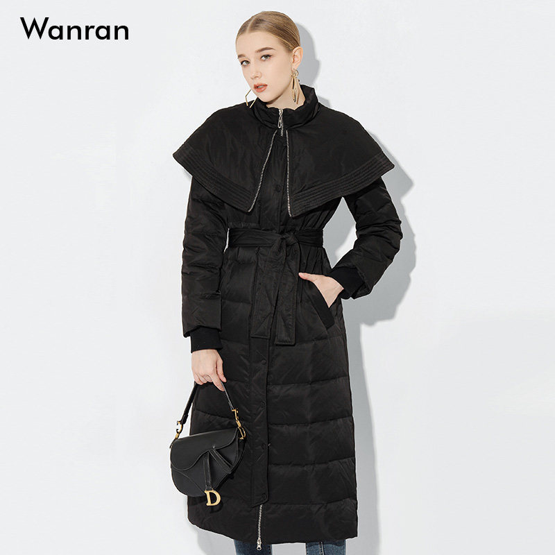 2025冬季装新款时尚修身收腰斗篷白鸭绒羽绒服女长款高端加厚外套