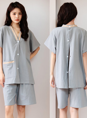 前后开扣纯棉长版艾灸服理疗服男女套装针灸推拿开背刮痧短版开襟