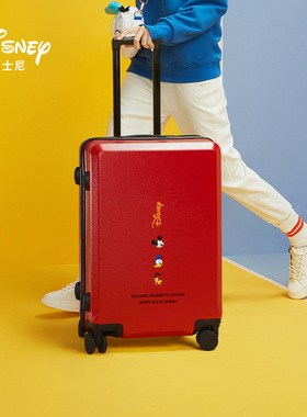 迪士尼红色行李箱结婚陪嫁箱一对拉链款女旅行箱24寸大容量婚箱子