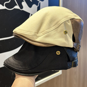 复古皮革拼接前进帽子男女百搭显脸小小标贝雷帽春季 报童帽 新款