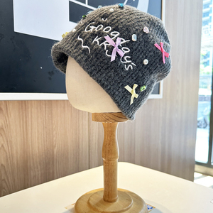 个性镶钻蝴蝶结毛线韩版潮黑针织帽子女时尚冬季可爱保暖套头冷帽