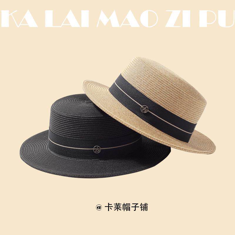 小香风新品米白色平顶短檐帽