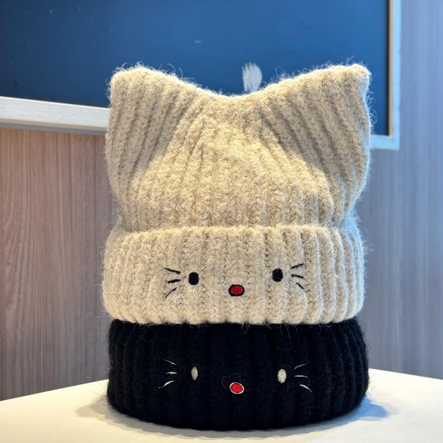 秋冬猫咪护耳针织帽女保暖显脸小