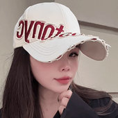 美式 百搭防晒宽檐显脸小硬顶鸭舌帽潮男 复古字母刺绣棒球帽女四季