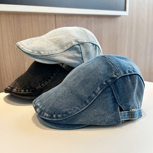 牛仔前进帽子女春秋英伦大头围鸭舌帽时尚休闲复古反戴贝雷帽男潮