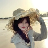 ins博主同款 蕾丝花边镂空草帽2025新款 海边度假风大帽檐遮阳帽