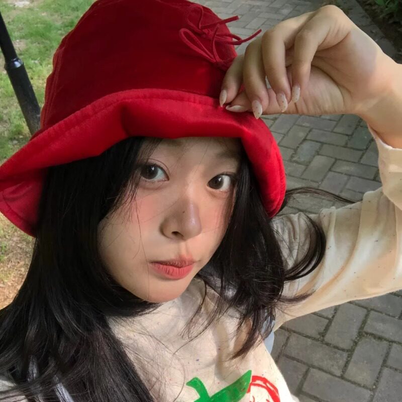 ins风红色复古丝绒蝴蝶结渔夫帽