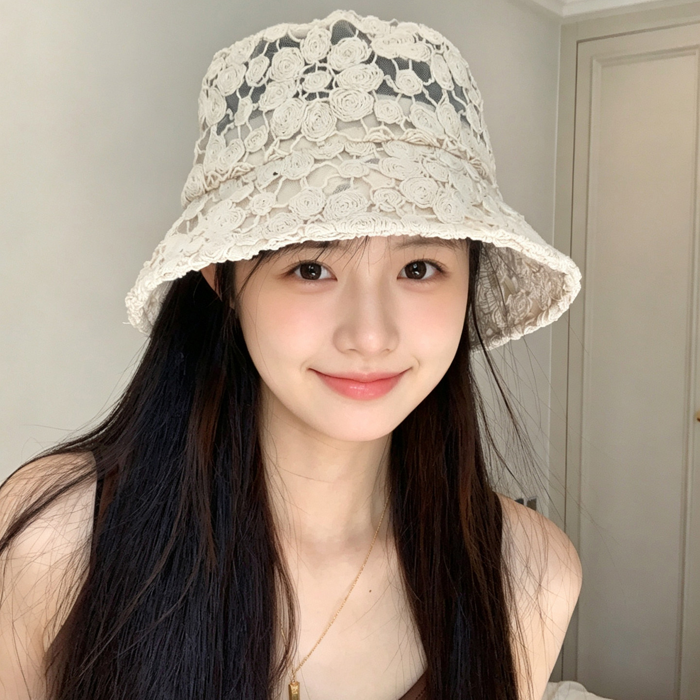 韩系蕾丝大檐遮阳显脸小渔夫帽