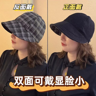 赵露思同款双面戴格纹鸭舌帽子女秋冬加厚复古百搭显脸小2025新款