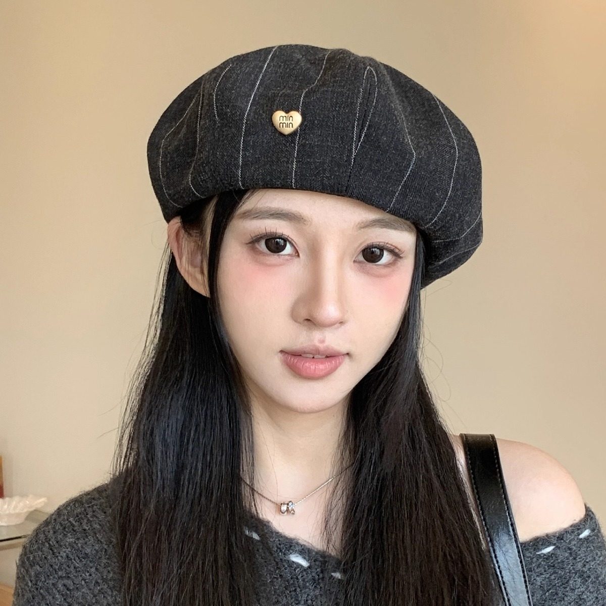 韩系大帽顶纯色爱心字母贝雷帽
