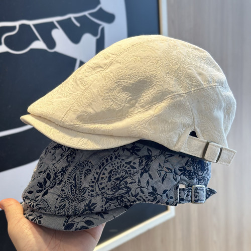 复古提花轻薄按扣鸭舌帽春夏