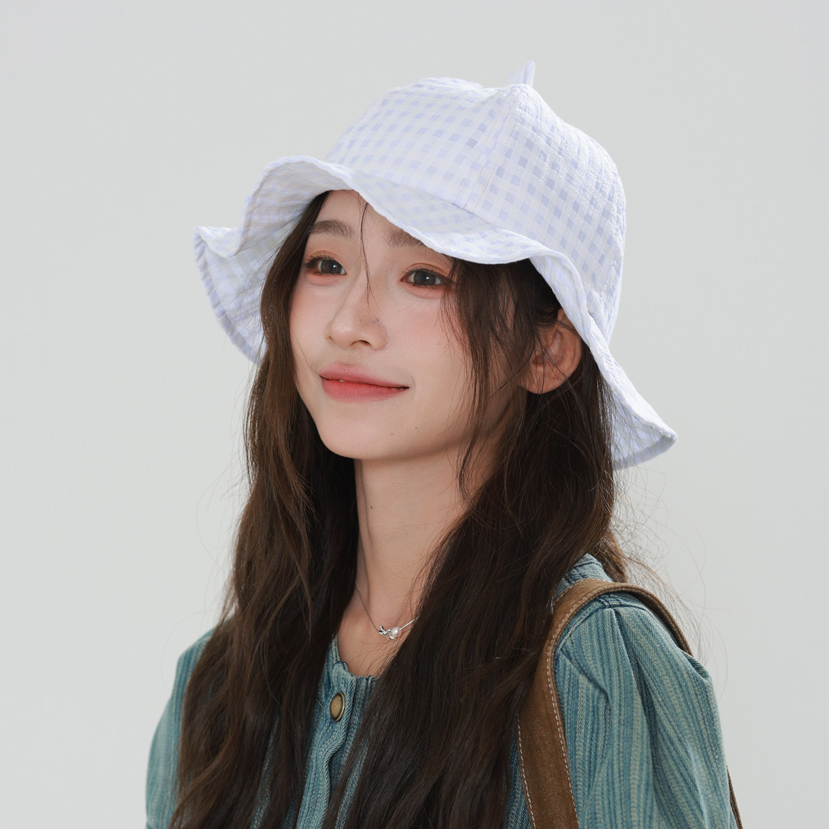 2025新款格纹纯色花朵渔夫帽子女