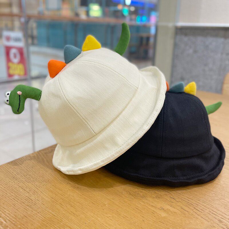 可爱儿童卡通恐龙渔夫帽子女时尚遮阳防晒萌娃圆顶立体玩偶盆帽男