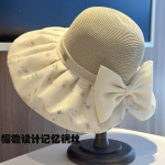 水墨中国风渔夫帽子女春夏季防晒遮阳帽透气印花蝴蝶结拼接太阳帽