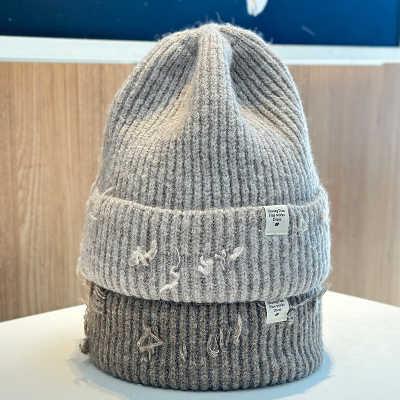 2025新款秋冬韩版磨边针织帽子