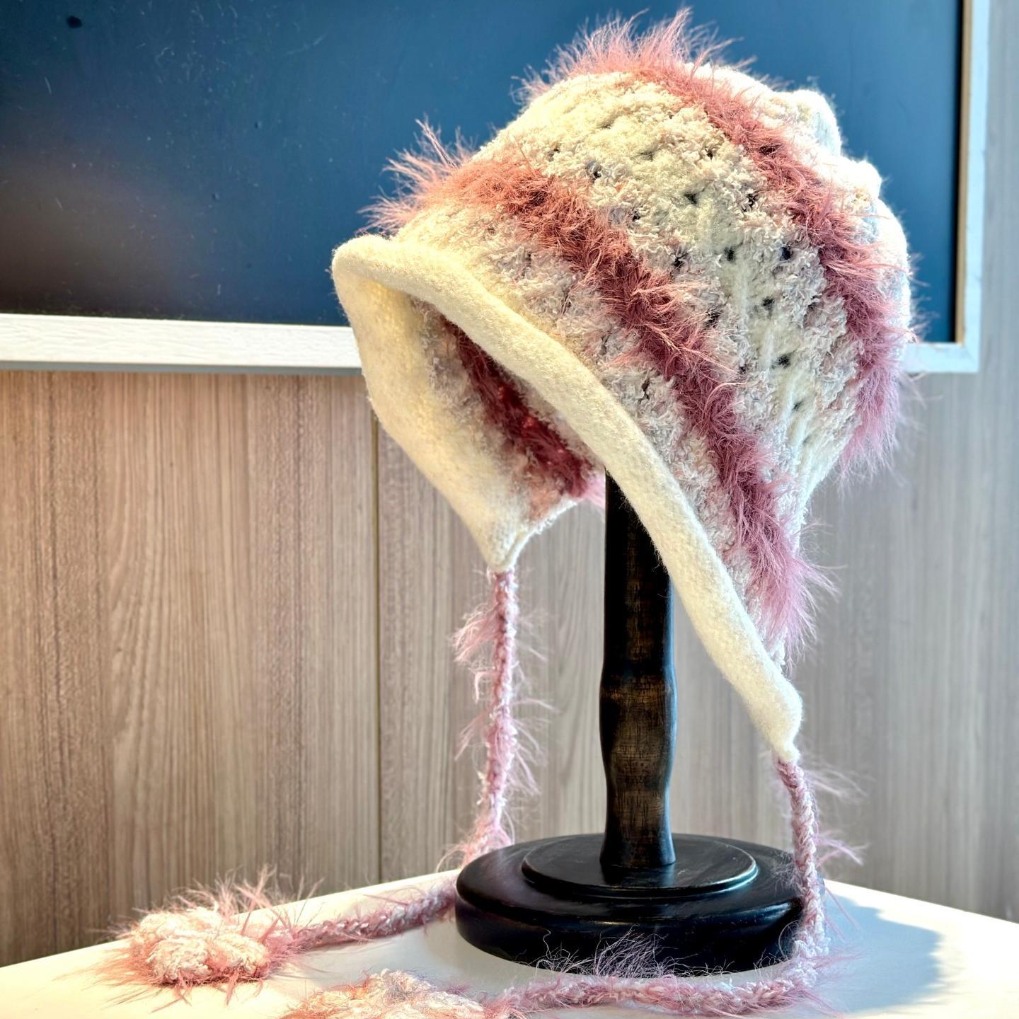 秋冬保暖撞色流苏针织护耳帽女