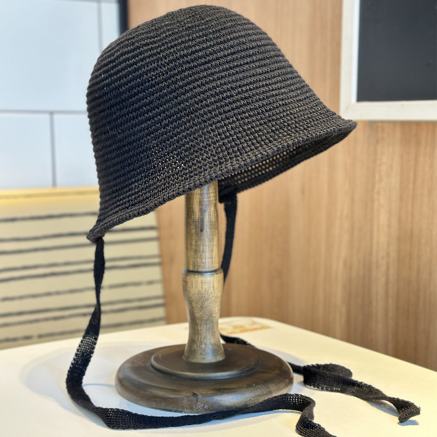 倪妮同款黑色帽子日系绑带渔夫帽