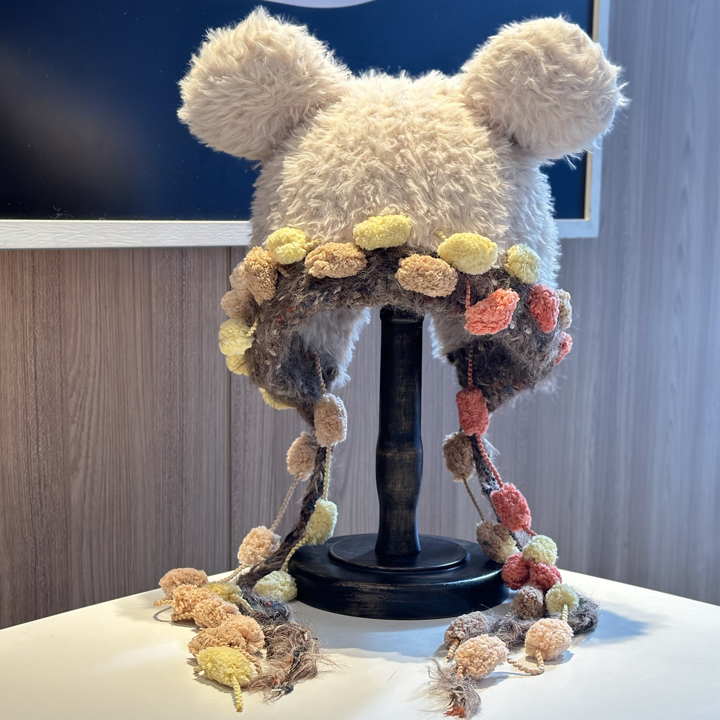 可爱小熊耳朵毛绒帽子女