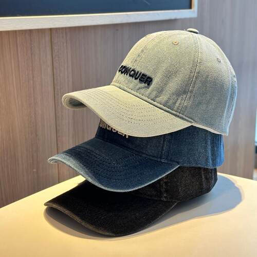 Conquer复古潮流牛仔字母棒球帽