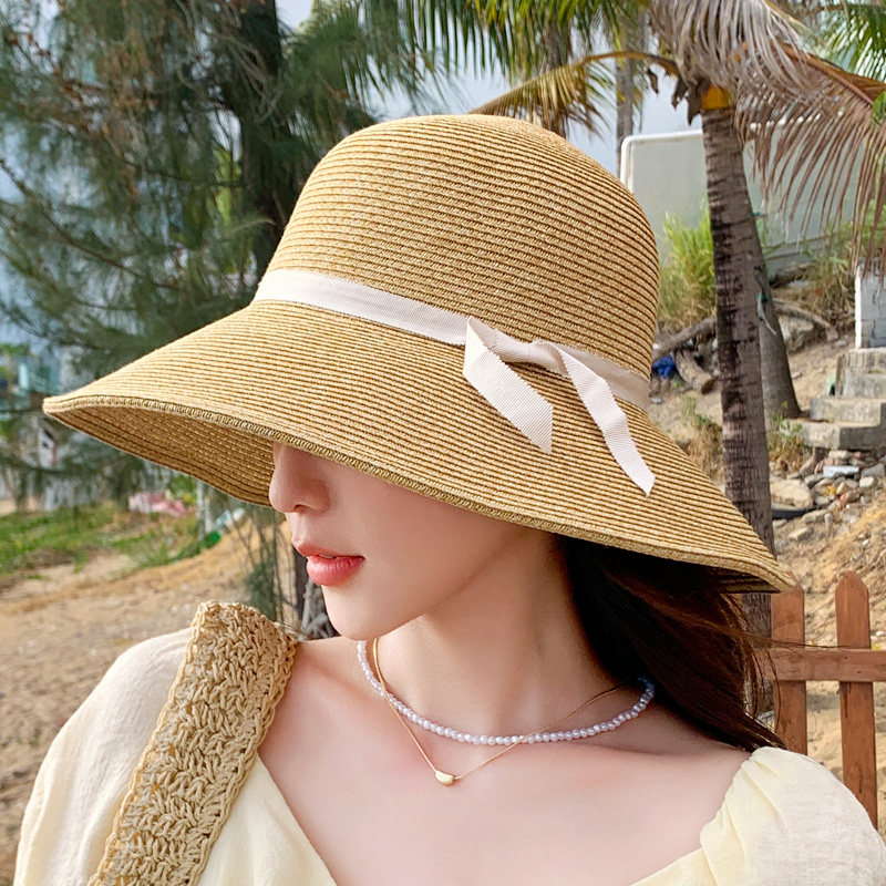 夏季蝴蝶结草帽子女韩版防晒