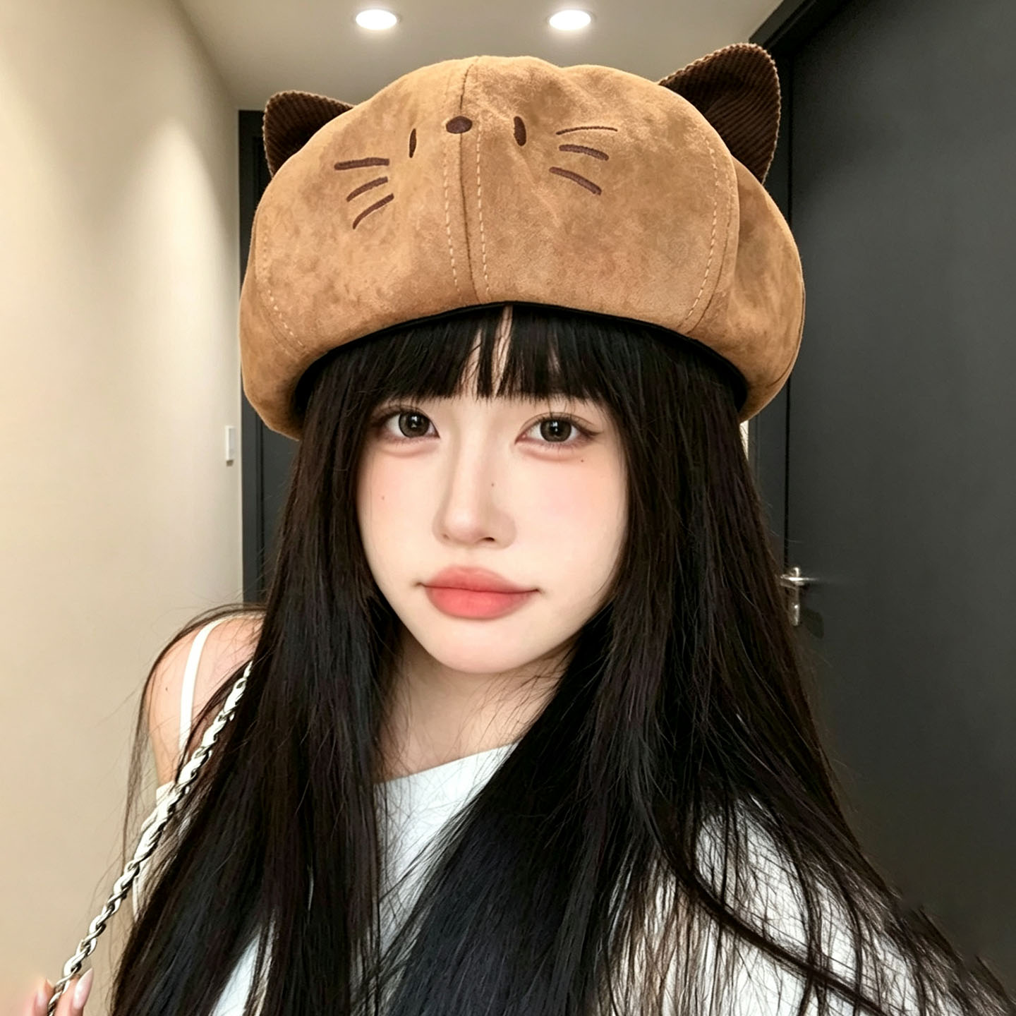 秋冬可爱猫耳显脸小贝雷帽女