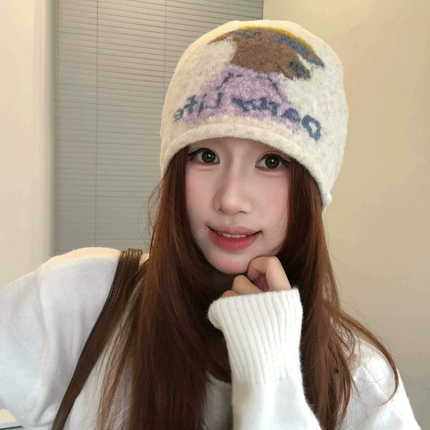 韩系小羊针织保暖护耳帽女秋冬
