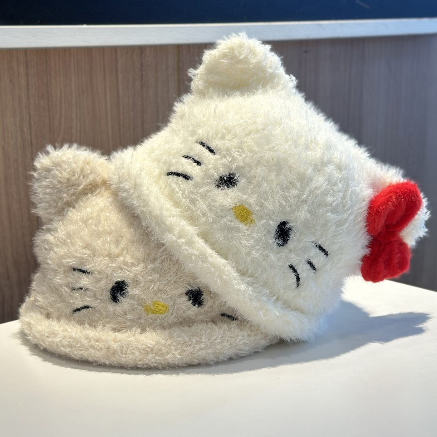 可爱卡通猫咪蝴蝶结毛绒帽