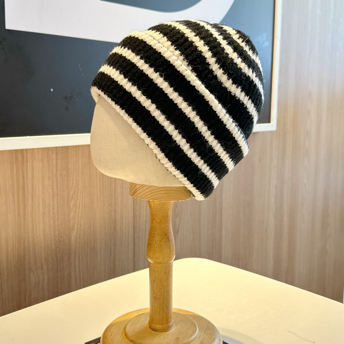 毛线帽日系条纹针织帽冷帽
