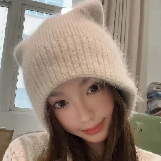 可爱猫耳朵针织毛线帽女