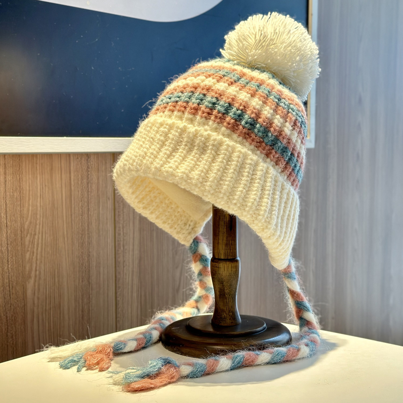 2025新款费尔岛风条纹毛球针织帽子女冬季保暖护耳双层加厚毛线帽,服饰配件/皮带/帽子/围巾,帽子,淘宝优惠券,粉丝福利购,淘宝优惠卷