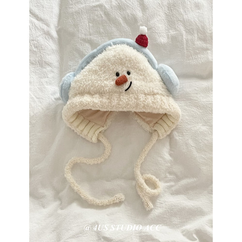 可爱卡通毛绒雪人针织帽