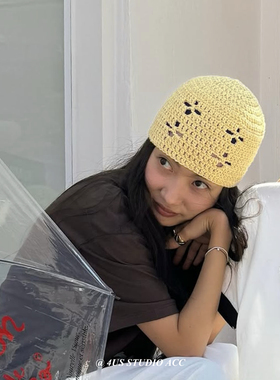 早秋新款韩国ig博主同款手工钩织镂空包头帽小众街头针织帽冷帽潮