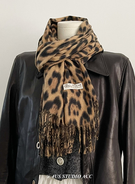 y2k甜酷辣妹复古豹纹流苏围巾女2024秋冬新款仿羊绒加厚保暖披肩