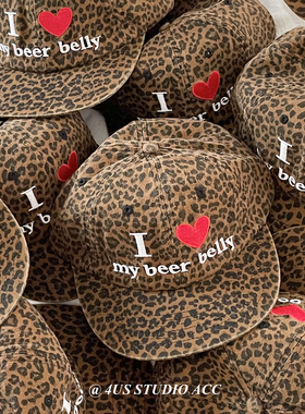 标语刺绣鸭舌帽女韩国ig博主同款小众复古豹纹迷彩平檐软顶棒球帽