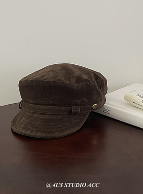 秋季新款复古英伦风报童帽女高级感麂皮绒八角帽显脸小时髦画家帽