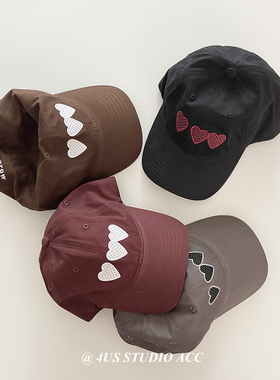 韩版软顶甜酷辣妹波点爱心刺绣棒球帽女四季百搭遮阳鸭舌帽显脸小